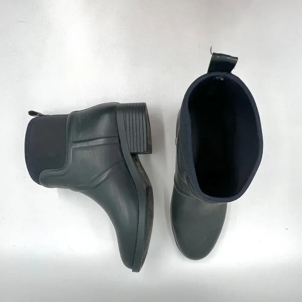 Tory Burch Rubber April Rain Boots Navy Blue Pull On Ankle Booties Waterproof